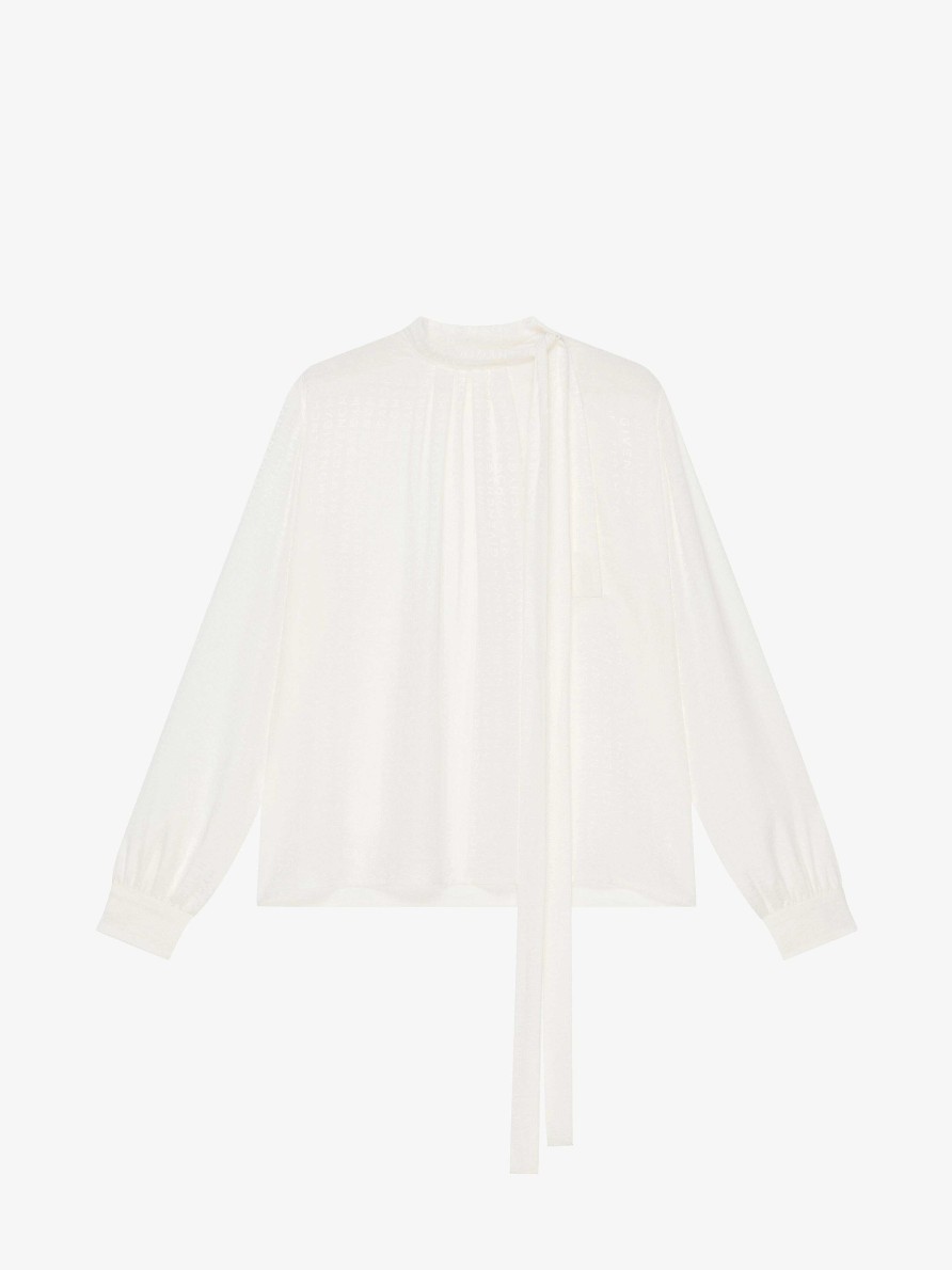 Women Givenchy Tops & Shirts | Blouse In Givenchy Silk With Lavalliere White