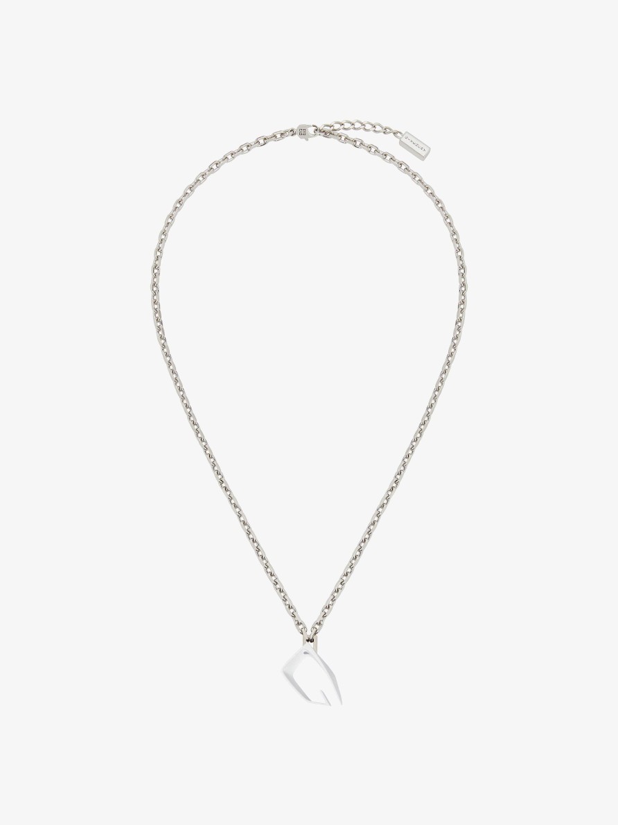 Men Givenchy Jewelry | Giv Cut Necklace In Metal And Enamel Optic White