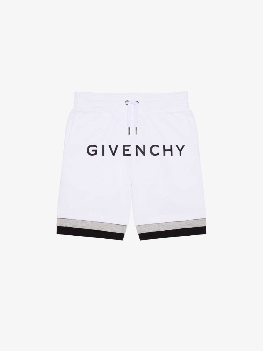 Men Givenchy Boy (4 To 12 Years) | Givenchy Sewn & Layer Bermuda Shorts In Fleece Grey/White