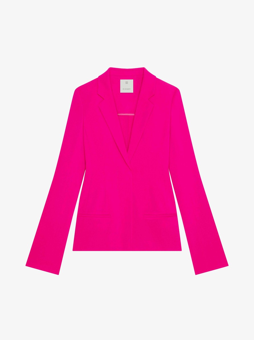 Women Givenchy Jackets & Coats | Slim Fit Jacket In Wool With Flared Sleeves Fuchsia