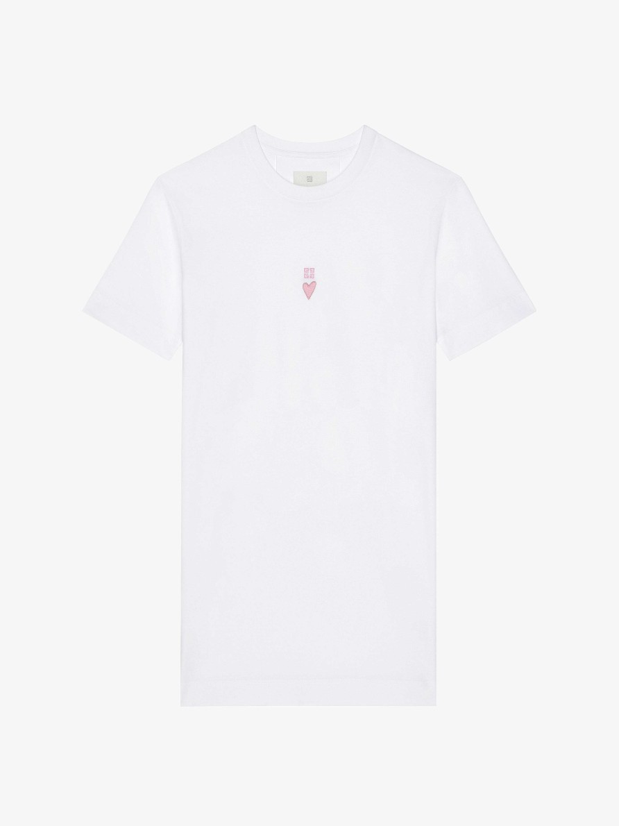 Women Givenchy Dresses | T-Shirt Dress In Cotton With Givenchy 4G Embroideries White/Pink