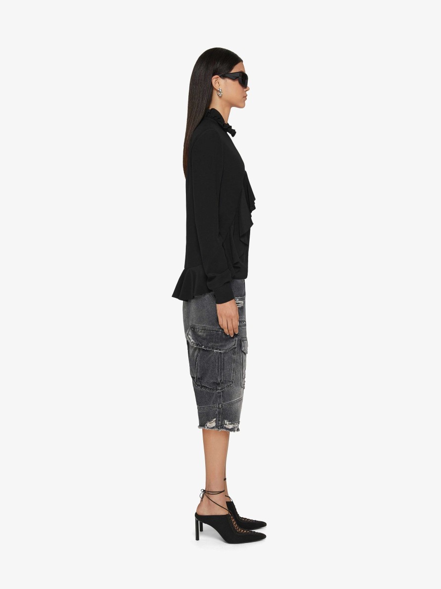 Women Givenchy Tops & Shirts | Blouse In Crepe De Chine With Ruffles Black