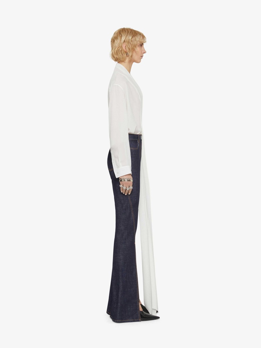 Women Givenchy Pants | Boot Cut Pants In Denim With Slits Indigo Blue