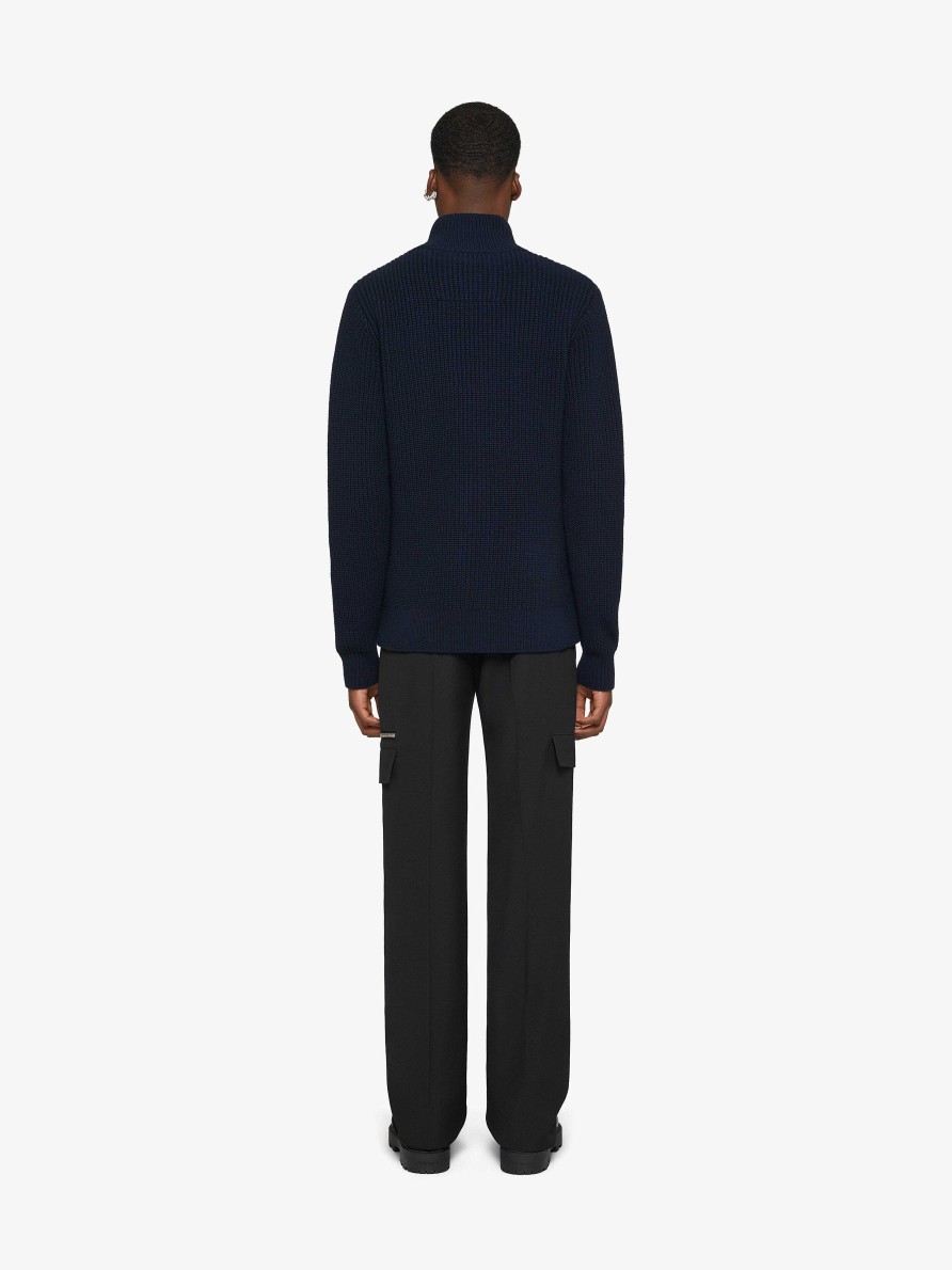 Men Givenchy Knitwear | Zipped Cardigan In Wool And Cashmere Night Blue