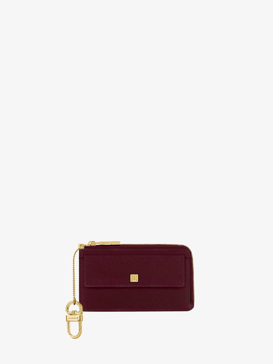 Women Givenchy Small Leather Goods | 4G Zipped Card Holder In Box Leather Oxblood Red