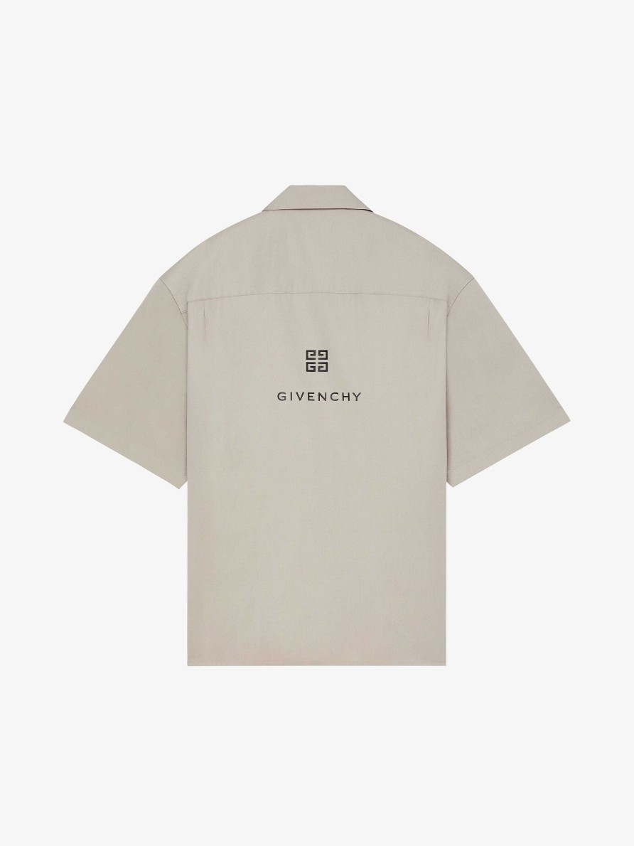 Men Givenchy Shirts | Givenchy Boxy Fit Hawaiian Shirt In Cotton Stone Grey