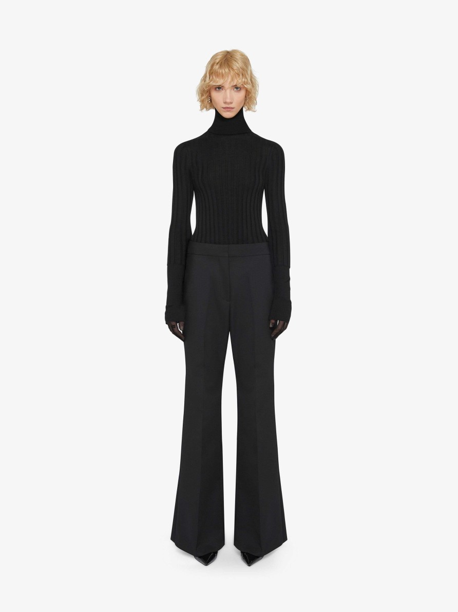 Women Givenchy Pants | Flare Tailored Pants In Tricotine Wool And Mohair Black