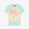 Women Givenchy T-Shirts | T-Shirt In Tie And Dye Cotton With Givenchy Love Print Aqua Green