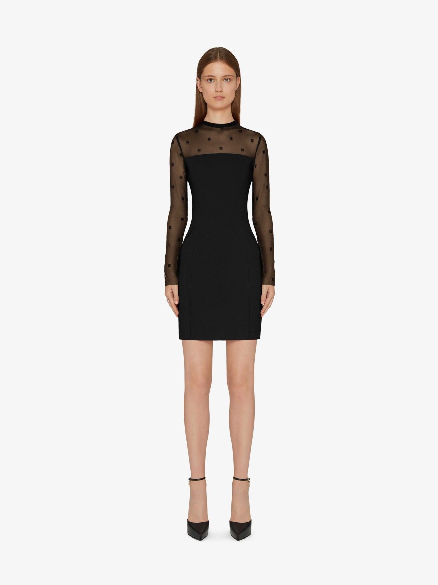 Women Givenchy Dresses | Mock Neck Dress In Bi-Material 4G Pattern Black