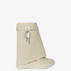 Women Givenchy Boots & Booties | Shark Lock Biker Ankle Boots In Grained Leather Beige