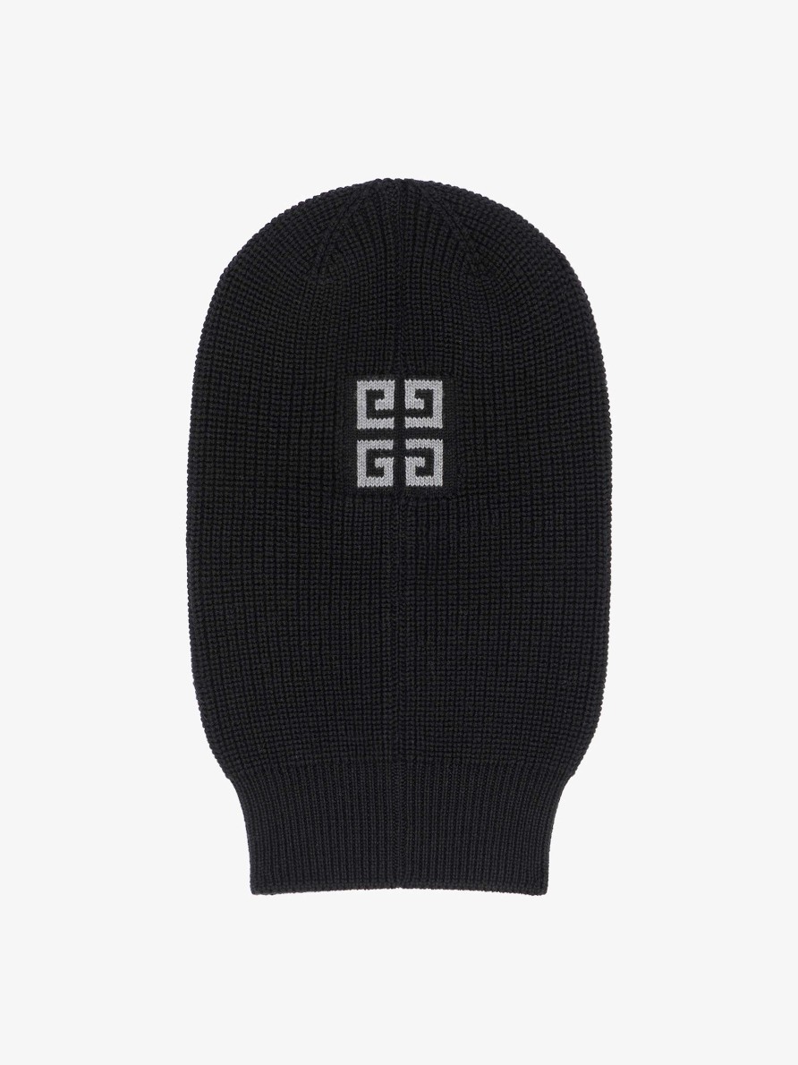 Men Givenchy Beanies & Caps | Givenchy 4G Knitted Balaclava In Wool Black/Grey