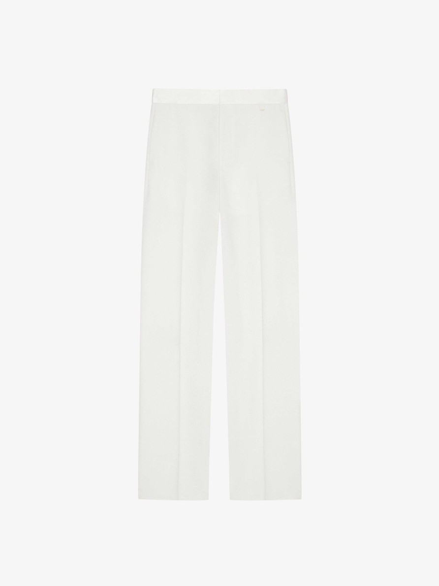 Men Givenchy Pants | Tailored Pants In Wool And Mohair With Satin Waistband White