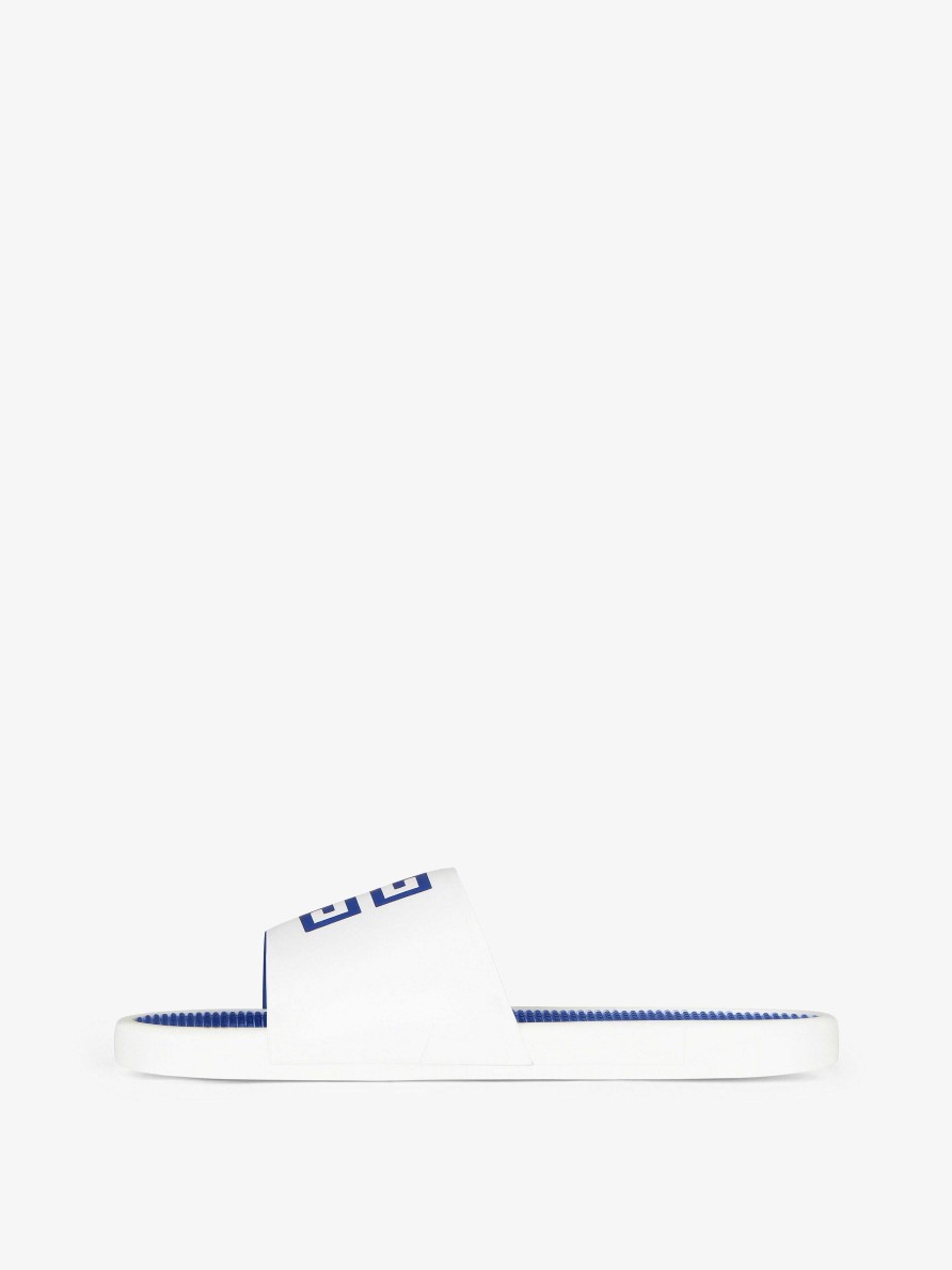 Men Givenchy Slides & Sandals | Slide Flat Sandals In Synthetic Leather White/Blue