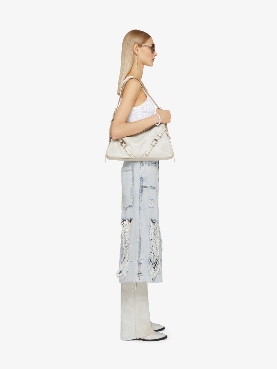 Women Givenchy Skirts | Skirt In Destroyed Denim With Patches Light Blue