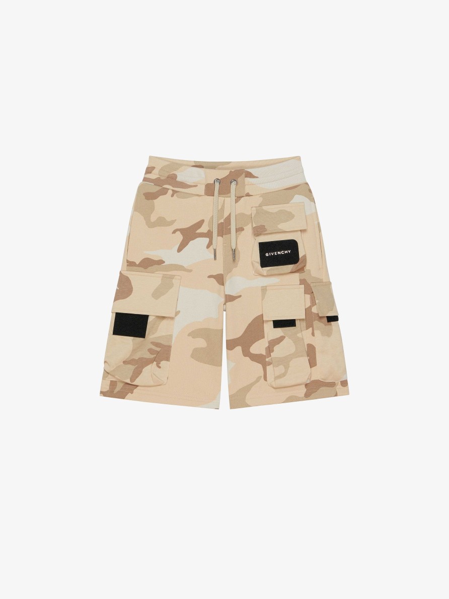 Men Givenchy Boy (4 To 12 Years) | Bermuda Shorts In Fleece With Camo Print Cream/Beige