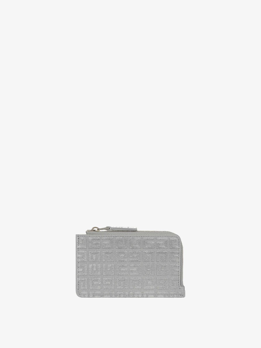 Women Givenchy Small Leather Goods | G-Cut Zipped Card Holder In 4G Embroidered Canvas Silvery Grey