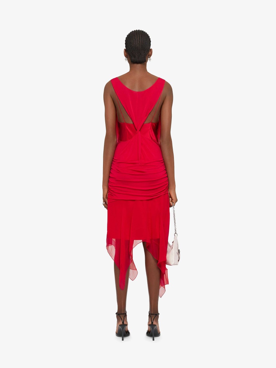 Women Givenchy Dresses | Draped Dress In Satin, Jersey And Mousseline Vermillon