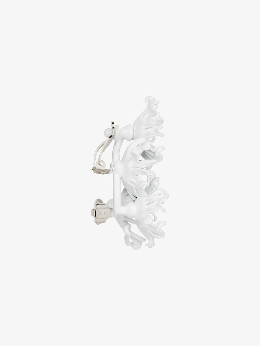 Women Givenchy Jewelry | Daisy Clip Earring In Metal And Enamel With Crystals Off White