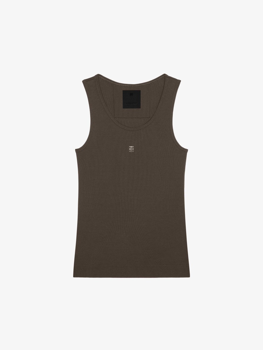 Women Givenchy T-Shirts | Slim Fit Tank Top In Cotton With 4G Detail Dark Brown