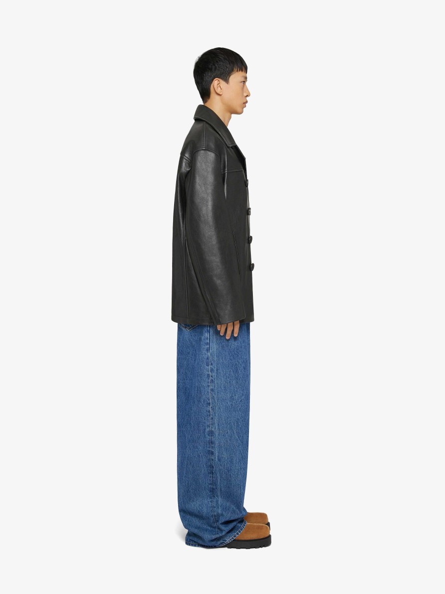 Men Givenchy Pants | Low Crotch Wide Jeans In Marble Denim Indigo Blue