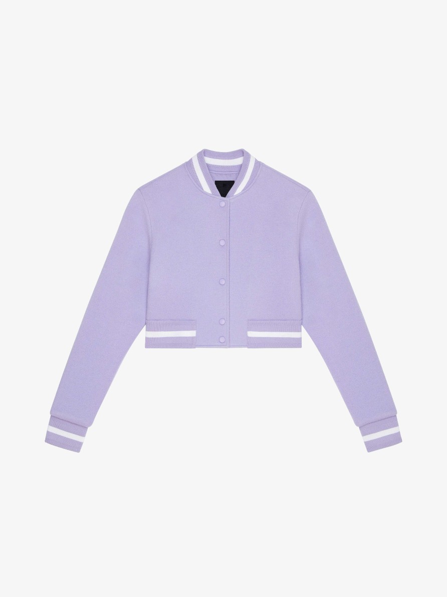 Women Givenchy Outerwear & Blousons | Cropped Varsity Jacket In Wool Lavender