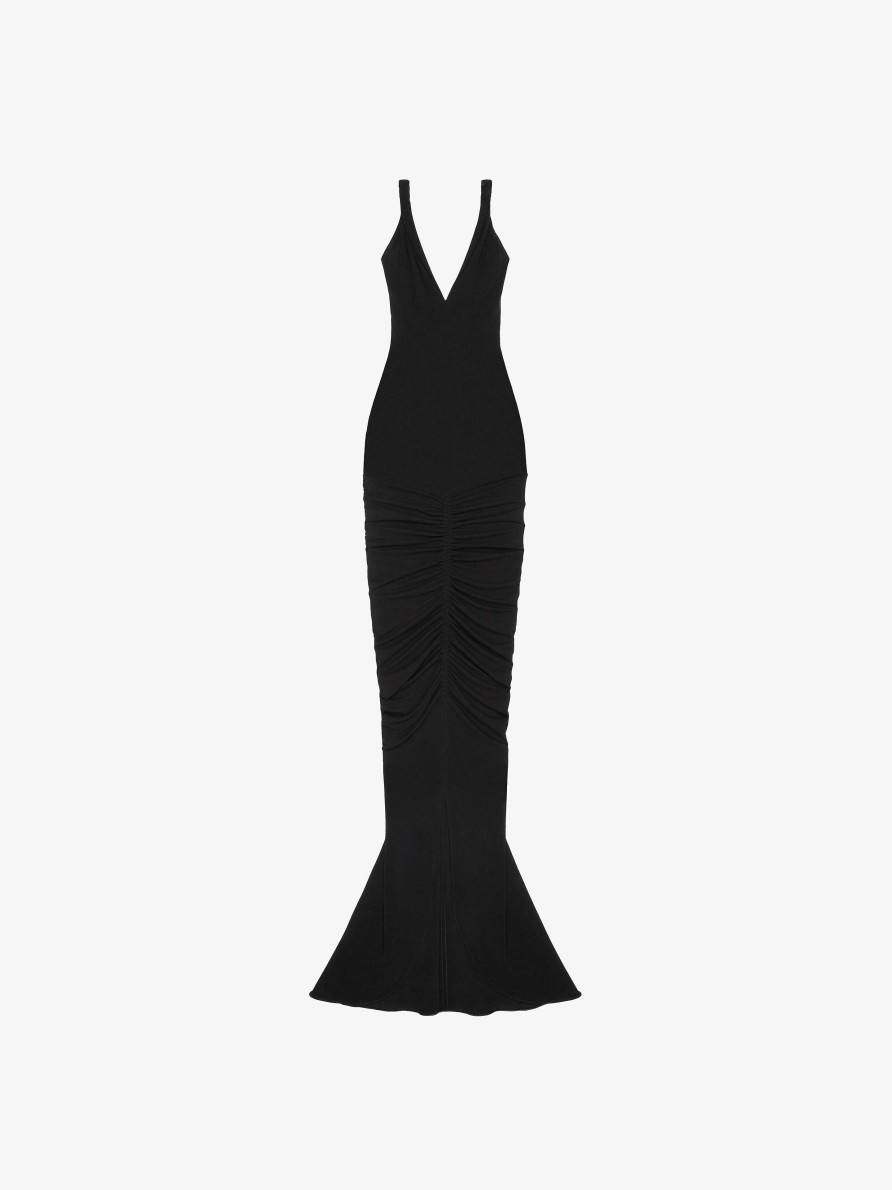 Women Givenchy Dresses | Ruched Dress With Twisted Straps In Crepe Black