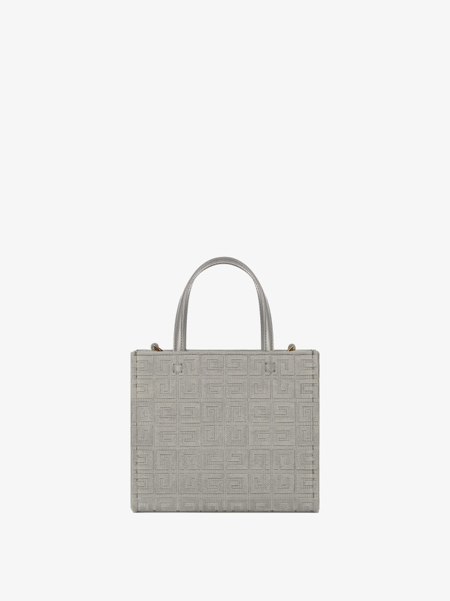 Women Givenchy G-Tote | Mini G-Tote Shopping Bag In 4G Embroidered Canvas Stone Grey