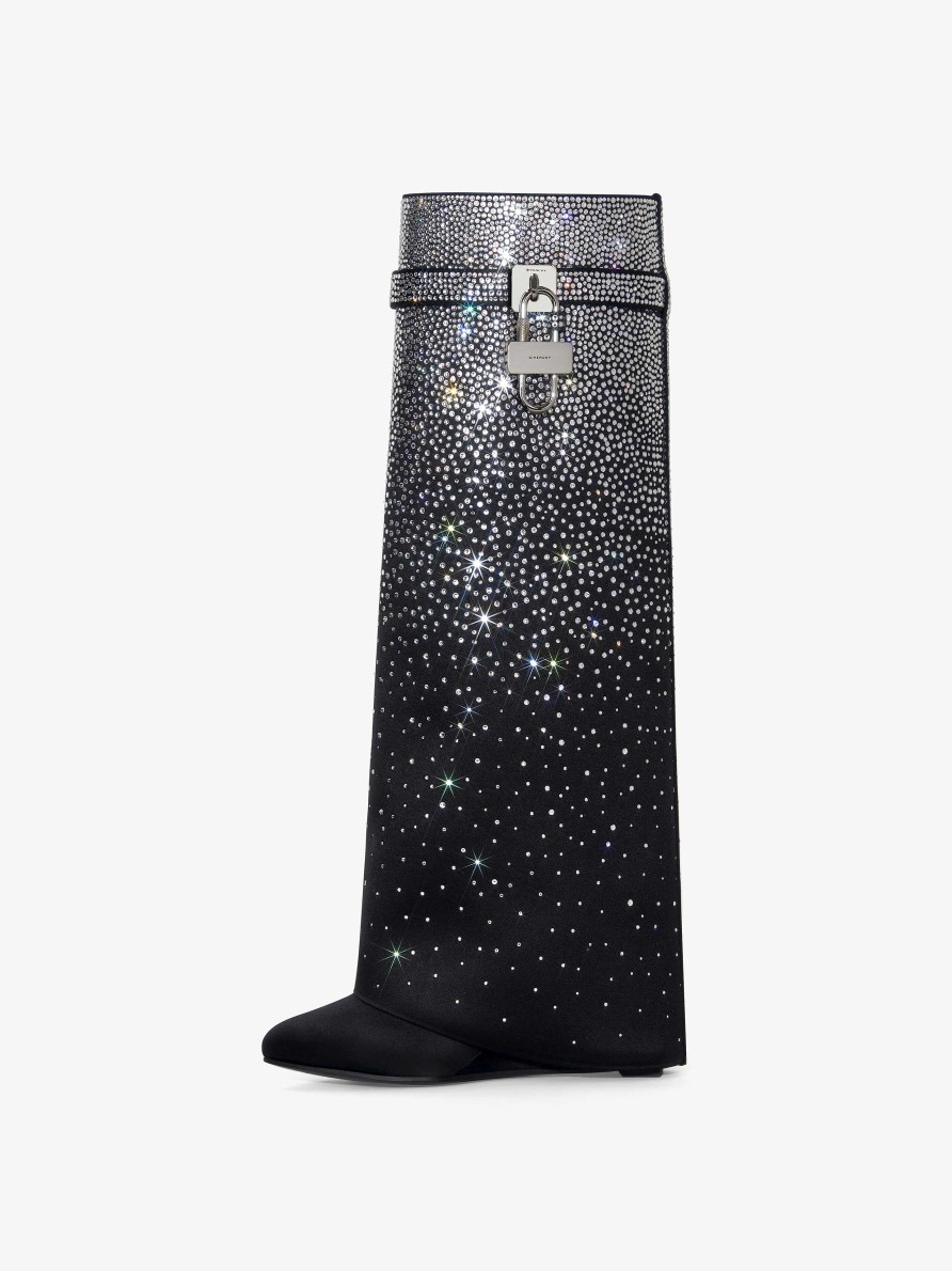 Women Givenchy Boots & Booties | Shark Lock Boots In Satin With Strass Black/Silvery