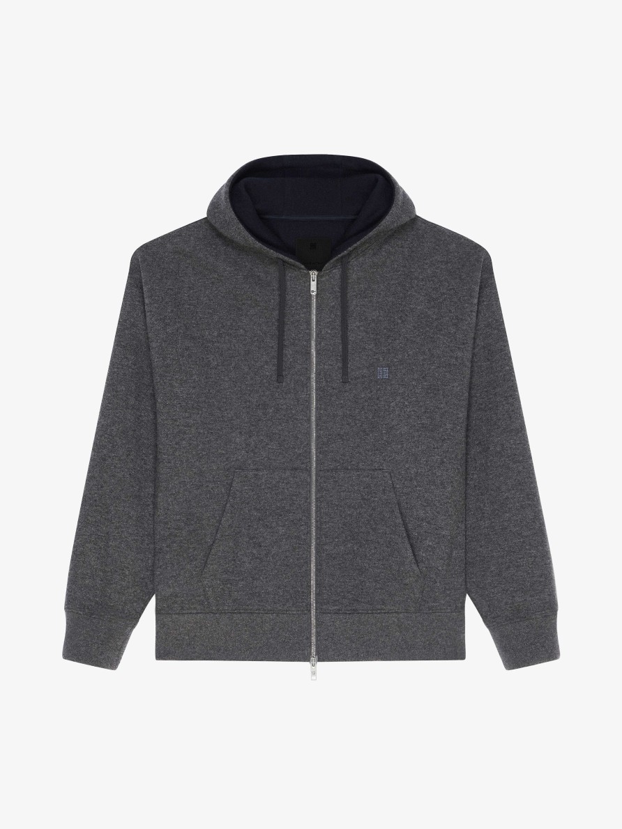 Men Givenchy Sweatshirts & Hoodies | Boxy Fit Hoodie In Wool And Cashmere Medium Grey