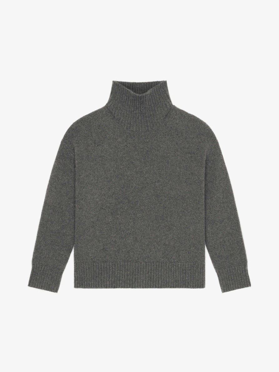 Women Givenchy Knitwear | Turtleneck Sweater In Cashmere Grey Mix