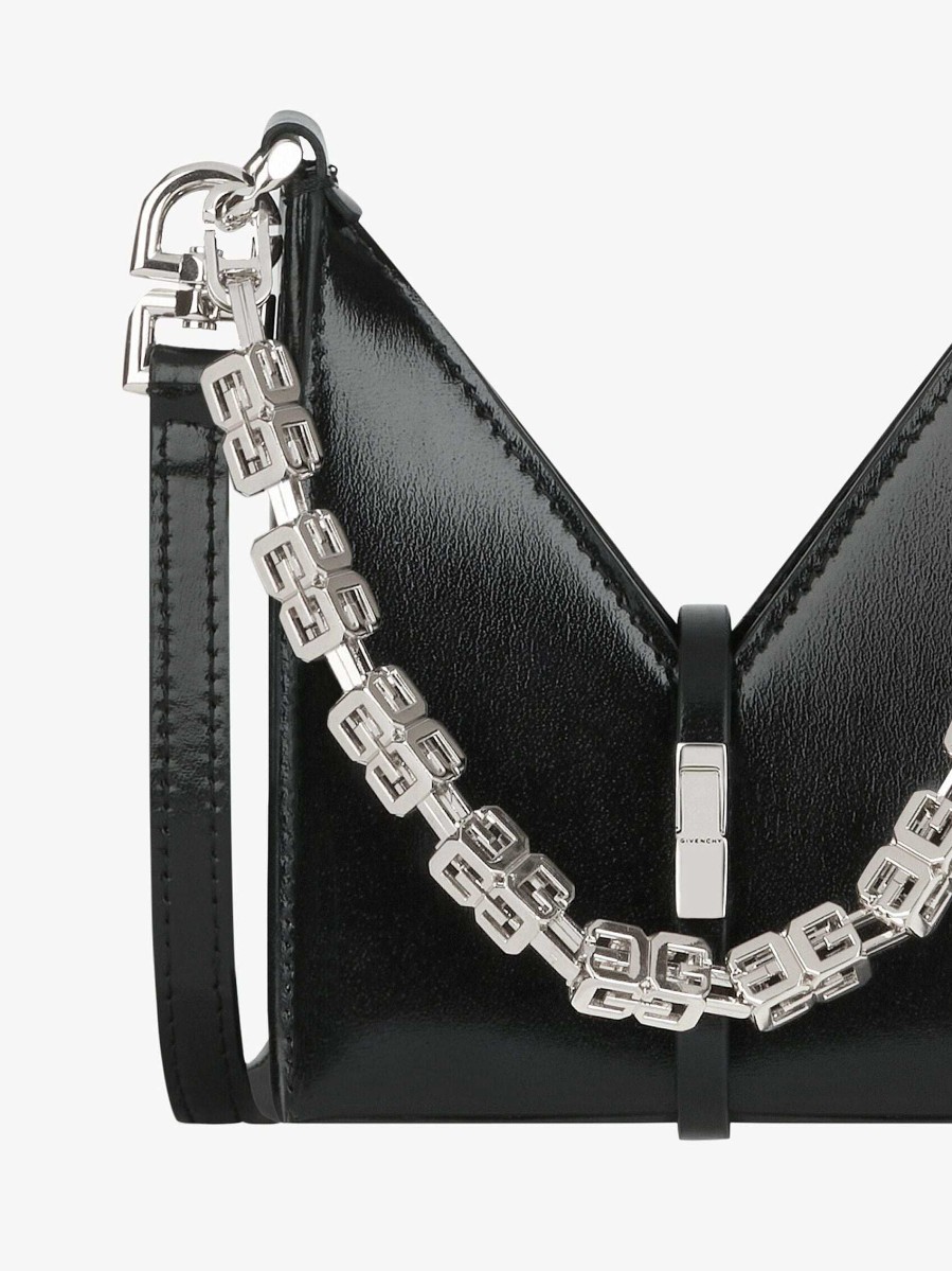 Women Givenchy Mini & Micro Bags | Micro Cut Out Bag In Box Leather With Chain Black