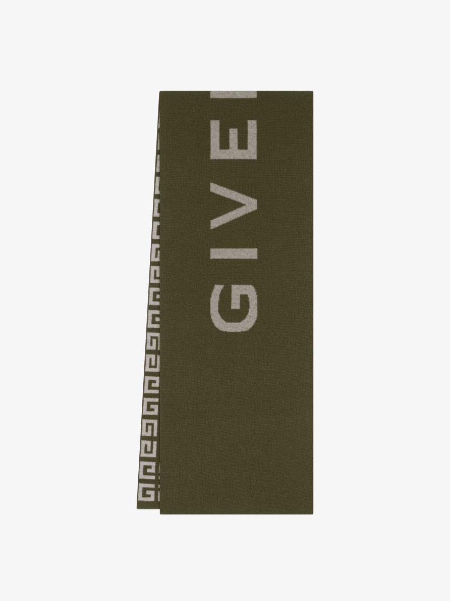 Men Givenchy Scarves & Ties | Givenchy 4G Double Sided Scarf In Wool And Cashmere Khaki