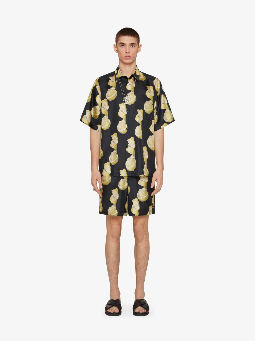 Men Givenchy Shorts | Bermuda Shorts In Printed Silk Black/Yellow