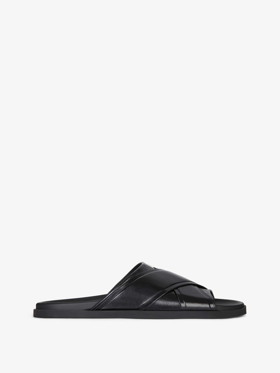 Men Givenchy Slides & Sandals | G Plage Flat Sandals In Leather Black