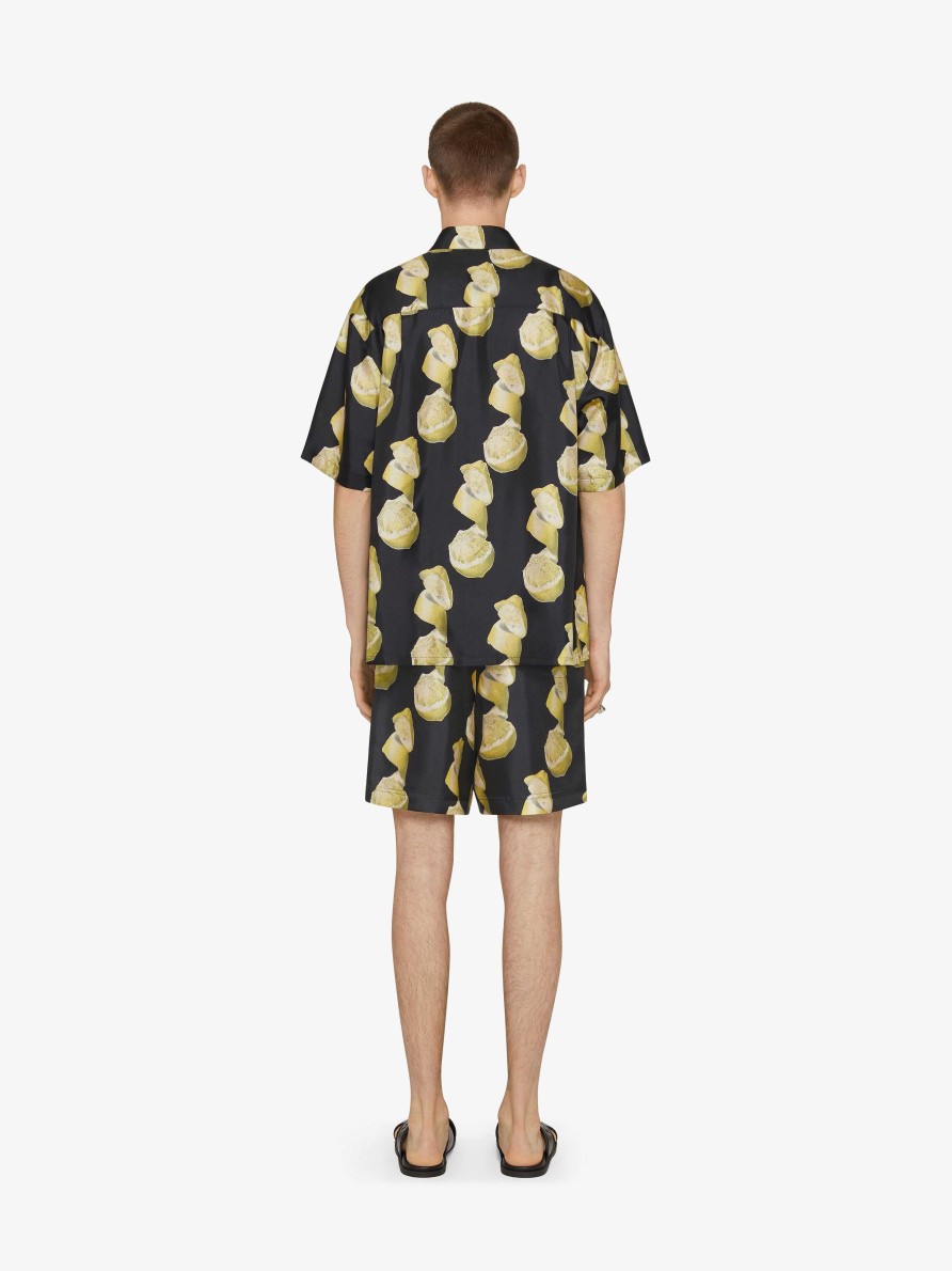 Men Givenchy Shirts | Hawaiian Shirt In Printed Silk Black/Yellow