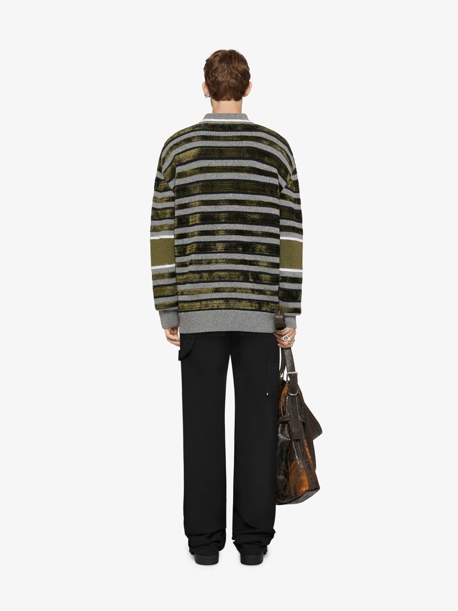 Men Givenchy Knitwear | Givenchy Sweater In Wool With Stripes Grey/Green