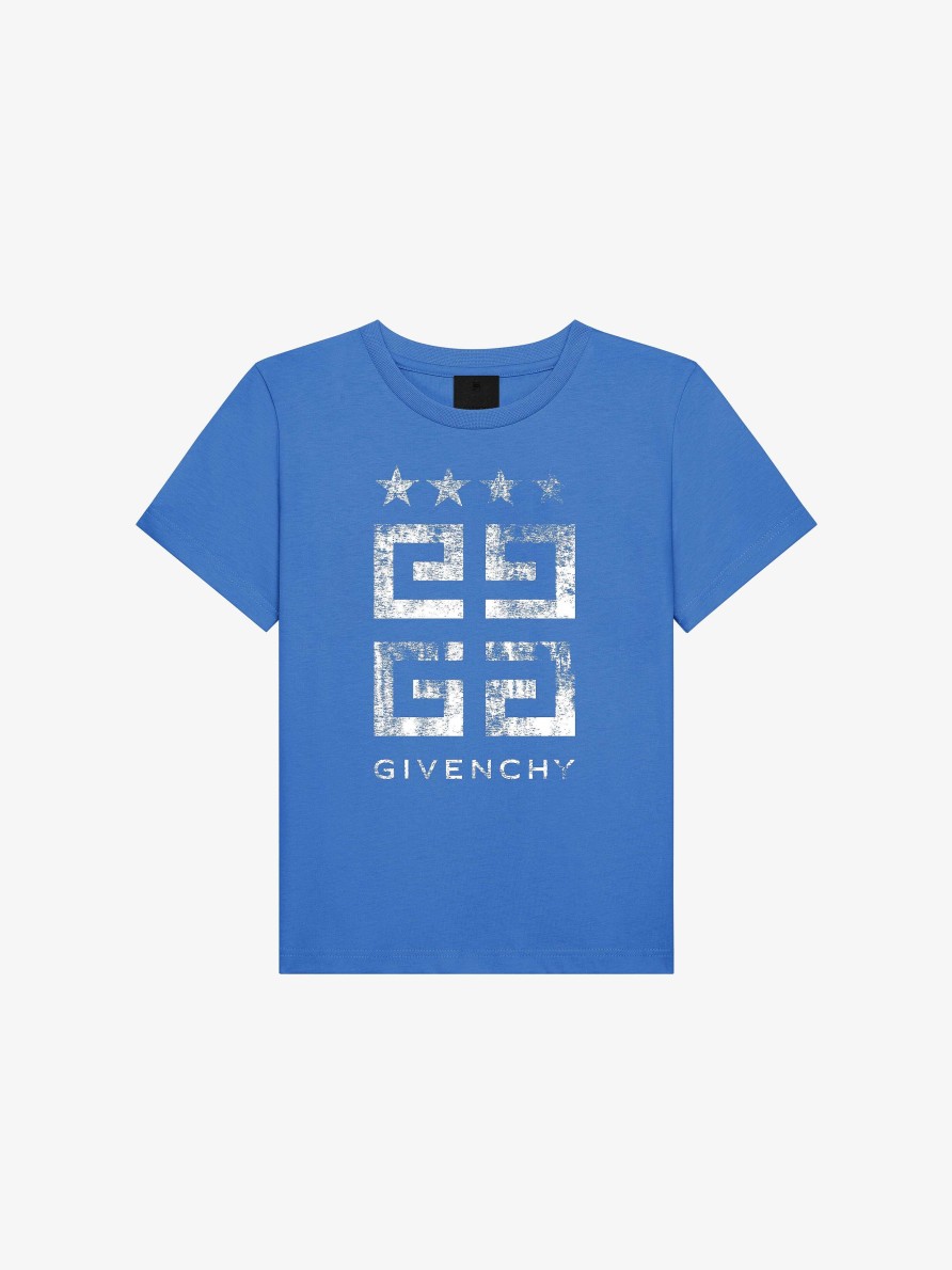 Men Givenchy Boy (4 To 12 Years) | 4G Stars T-Shirt In Cotton Blue