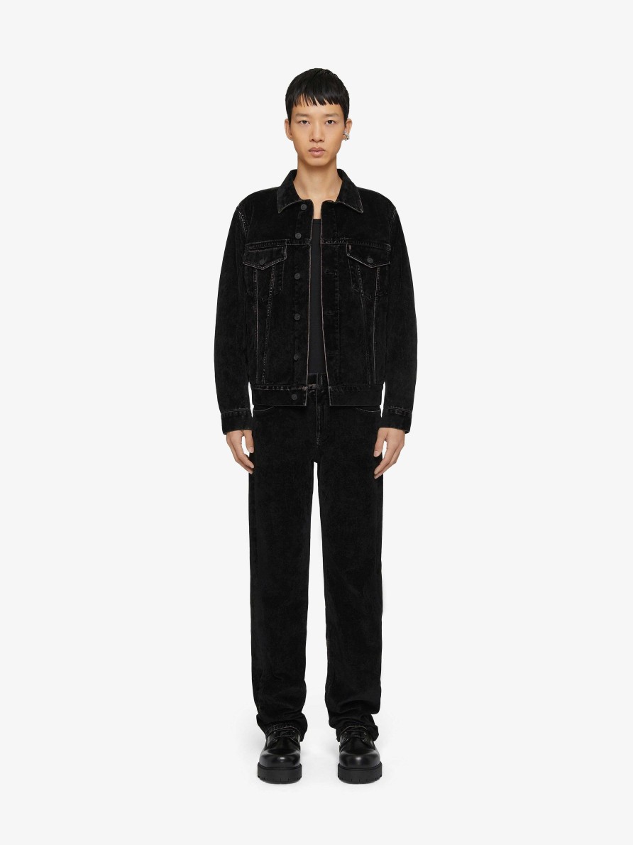 Men Givenchy Outerwear & Blousons | Jacket In Flocked Denim With Velvet Effect Black