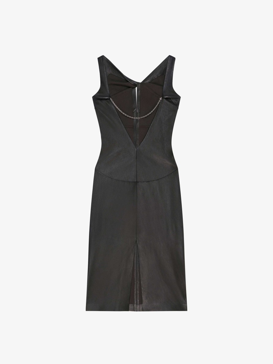 Women Givenchy Dresses | Dress In Leather With Chain Detail Black