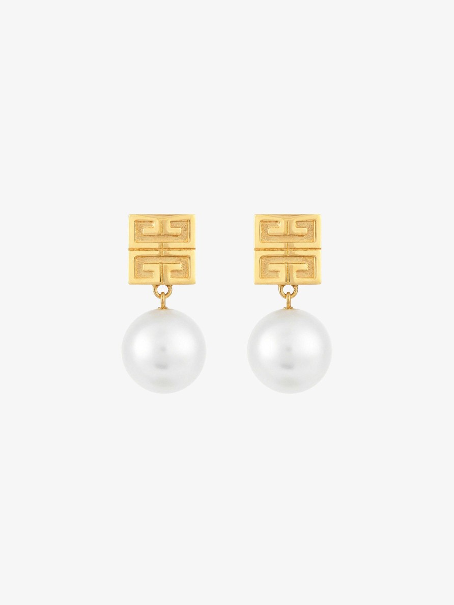 Women Givenchy Jewelry | 4G Earrings In Metal With Pearls White/Gold Yellow