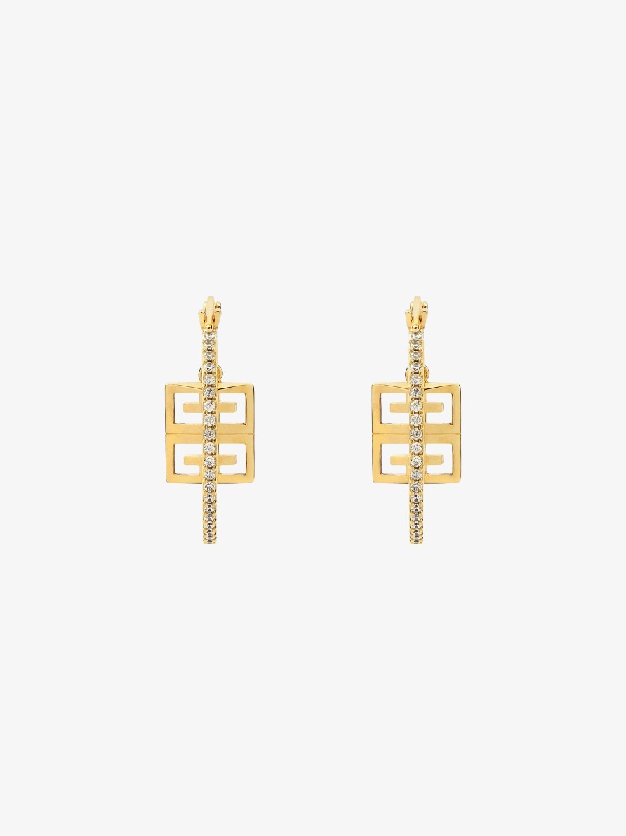 Women Givenchy Jewelry | 4G Earrings In Metal With Crystals Golden Yellow