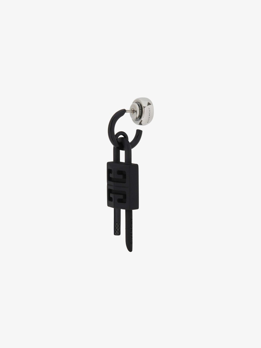 Men Givenchy Jewelry | Lock Earring In Enamelled Metal Black