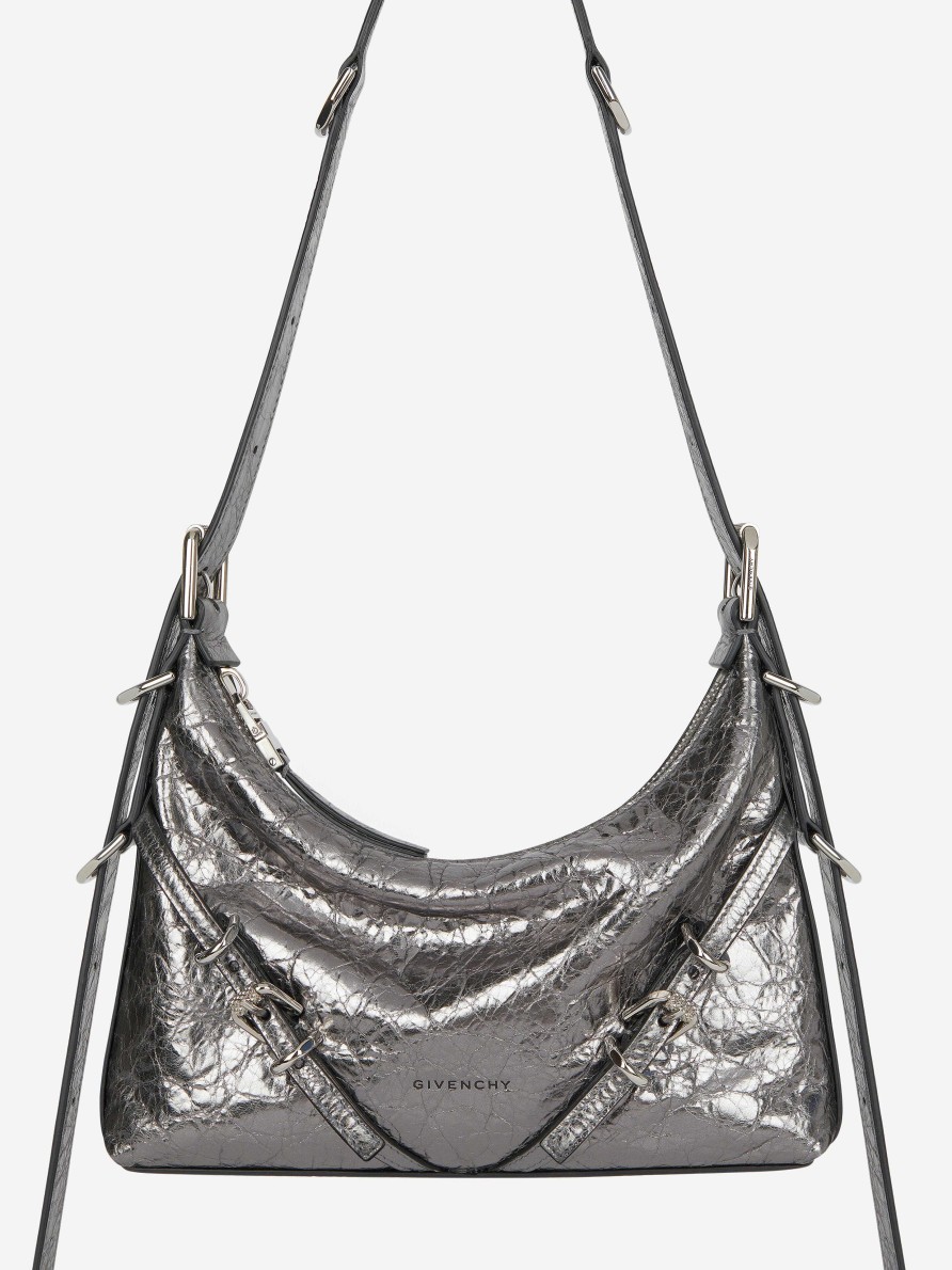 Women Givenchy Voyou | Mini Voyou Bag In Laminated Leather Silvery Grey