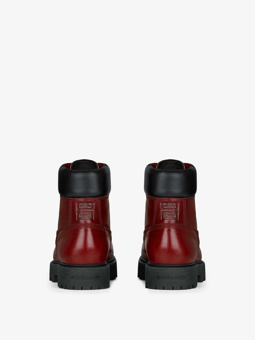 Men Givenchy Boots & Derbies | Show Ankle Workboots In Shiny Leather Red Cherry