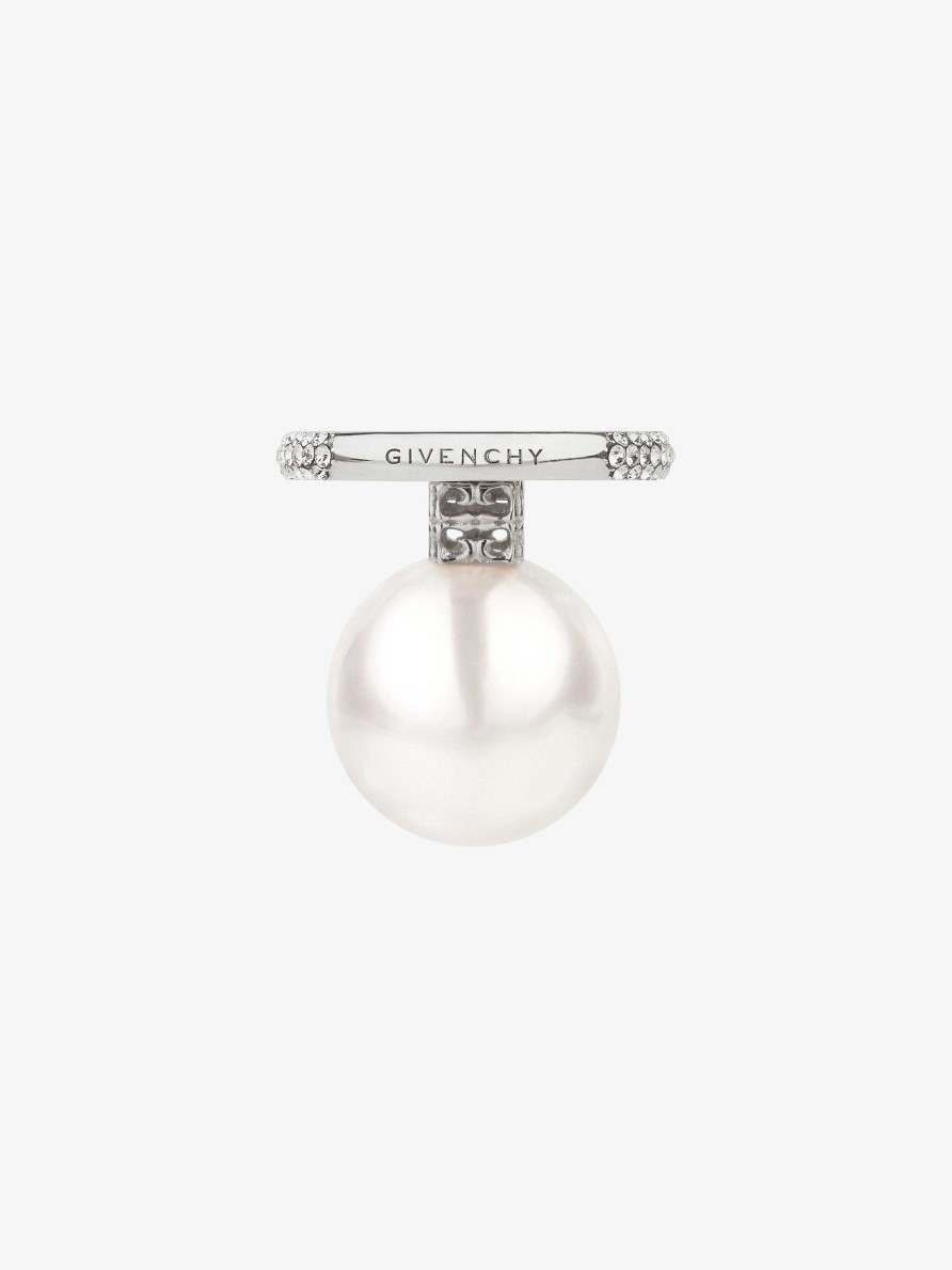 Women Givenchy Jewelry | Pearl Ring In Metal With Crystals White/Silvery