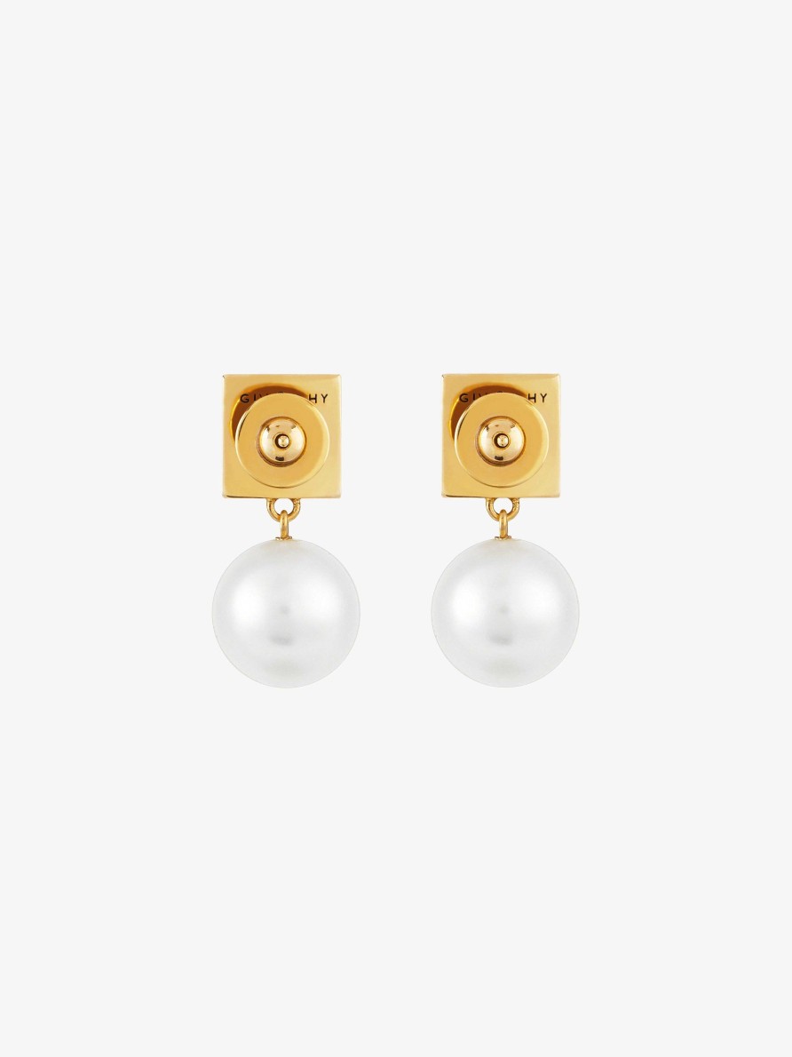 Women Givenchy Jewelry | 4G Earrings In Metal With Pearls White/Gold Yellow