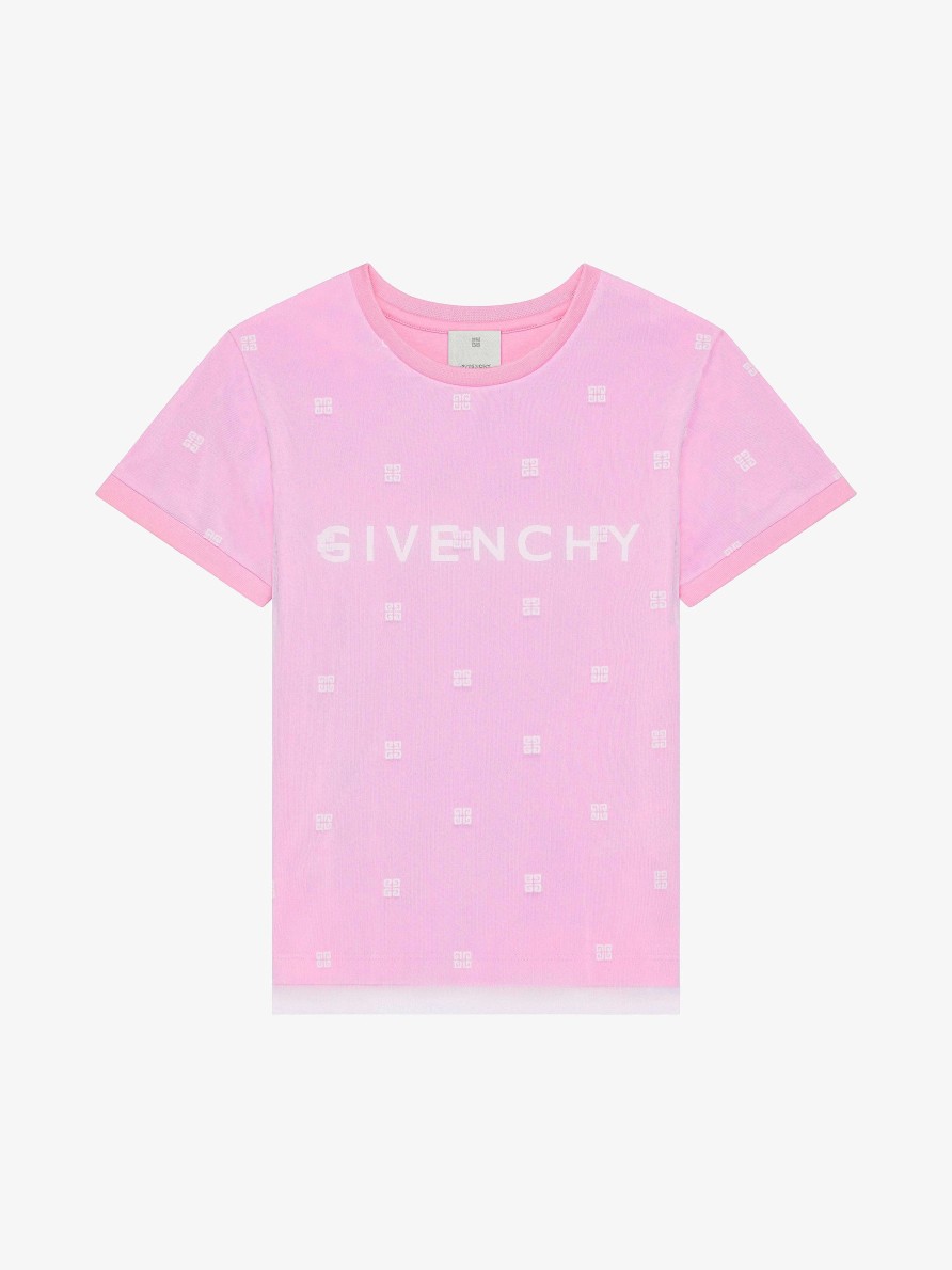 Women Givenchy Girl (4 To 12 Years) | Givenchy Double-Layered T-Shirt In Cotton With 4G Tulle Pink