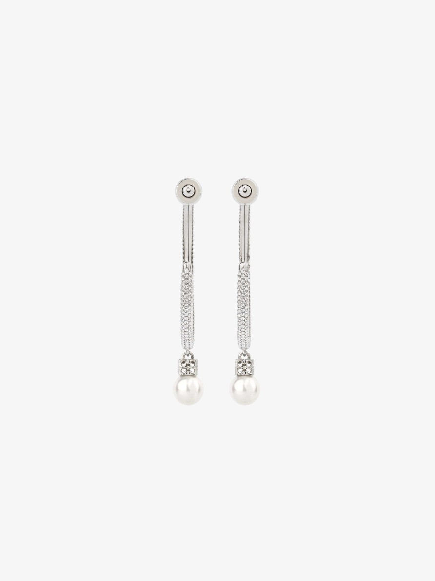 Women Givenchy Jewelry | Pearl Earrings In Metal With Crystals White/Silvery