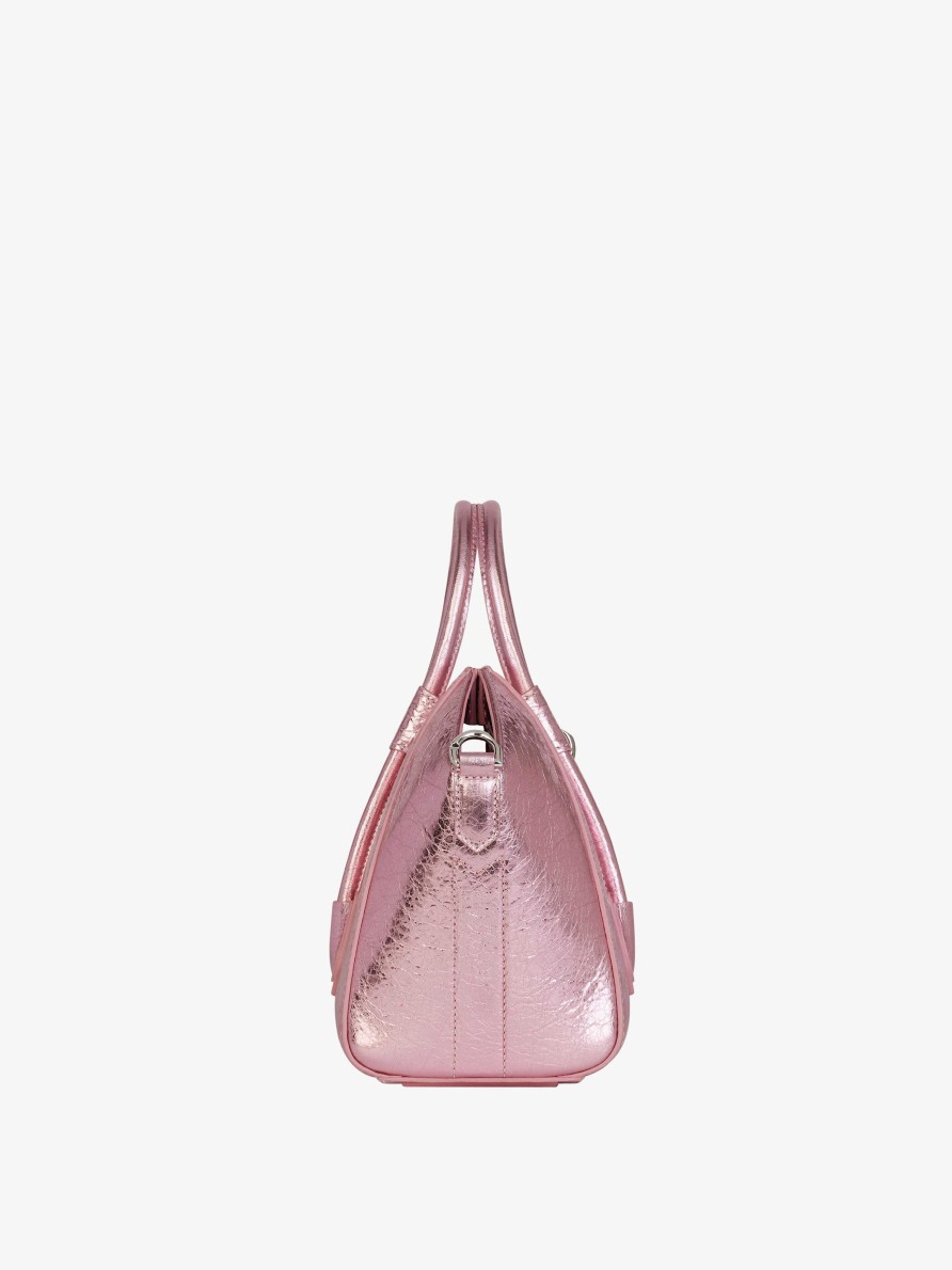 Women Givenchy Antigona | Mini Antigona Lock Bag In Laminated Leather Silk Pink