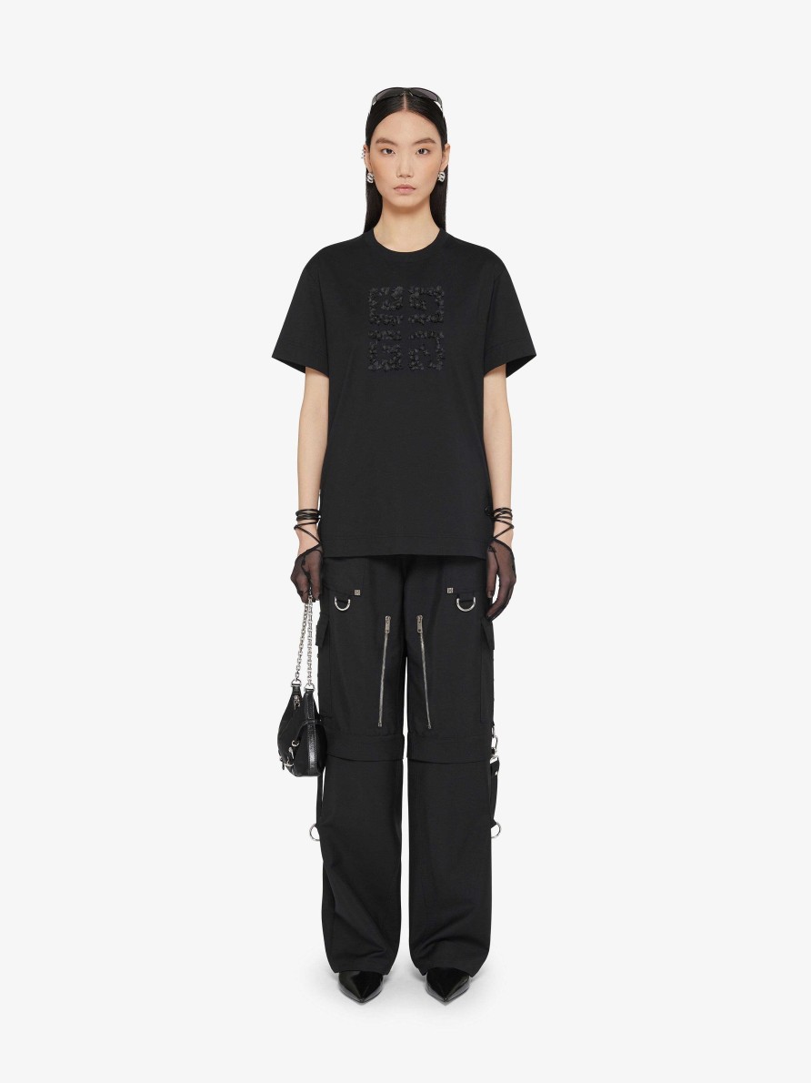 Women Givenchy T-Shirts | T-Shirt In Cotton With 4G Emblem In Flowers Black/Black